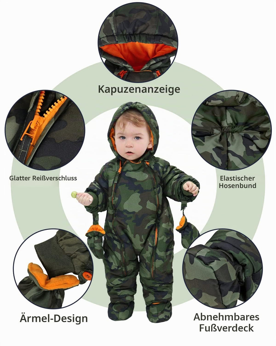 Baby Strampler Strampelanzug mit Kapuze Schneeanzüge mit Handschuhen und Füsslinge, für Kleinkinder