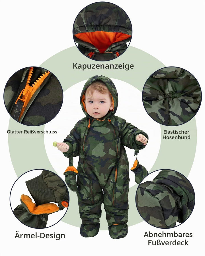 Baby Strampler Strampelanzug mit Kapuze Schneeanzüge mit Handschuhen und Füsslinge, für Kleinkinder