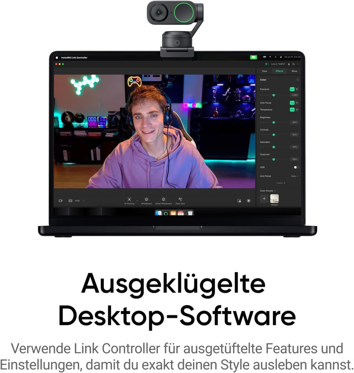 Insta360 Link 2 Standard Bundle - 4K Webcam für PC/Mac, 1/2" Sensor, KI-Tracking, HDR, Mikrofon mit