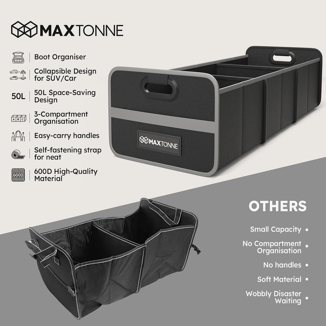 Kofferraum-Organizer mit isolierter Kühltasche, robustes 600D-Oxford-Gewebe, zusammenklappbar, 50 l