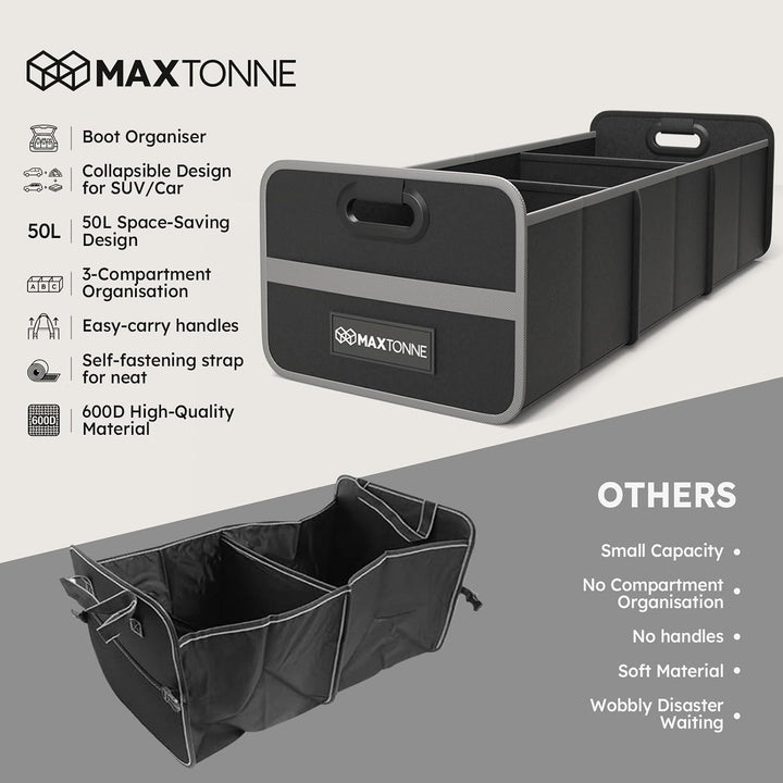 Kofferraum-Organizer mit isolierter Kühltasche, robustes 600D-Oxford-Gewebe, zusammenklappbar, 50 l