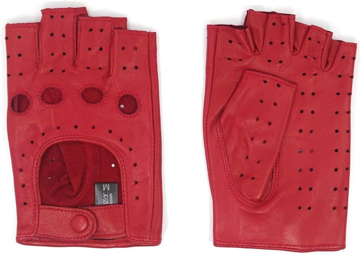 Harssidanzar Damen fingerlose Lederhandschuhe Schaffell Single Line GL012 L Rot, L Rot