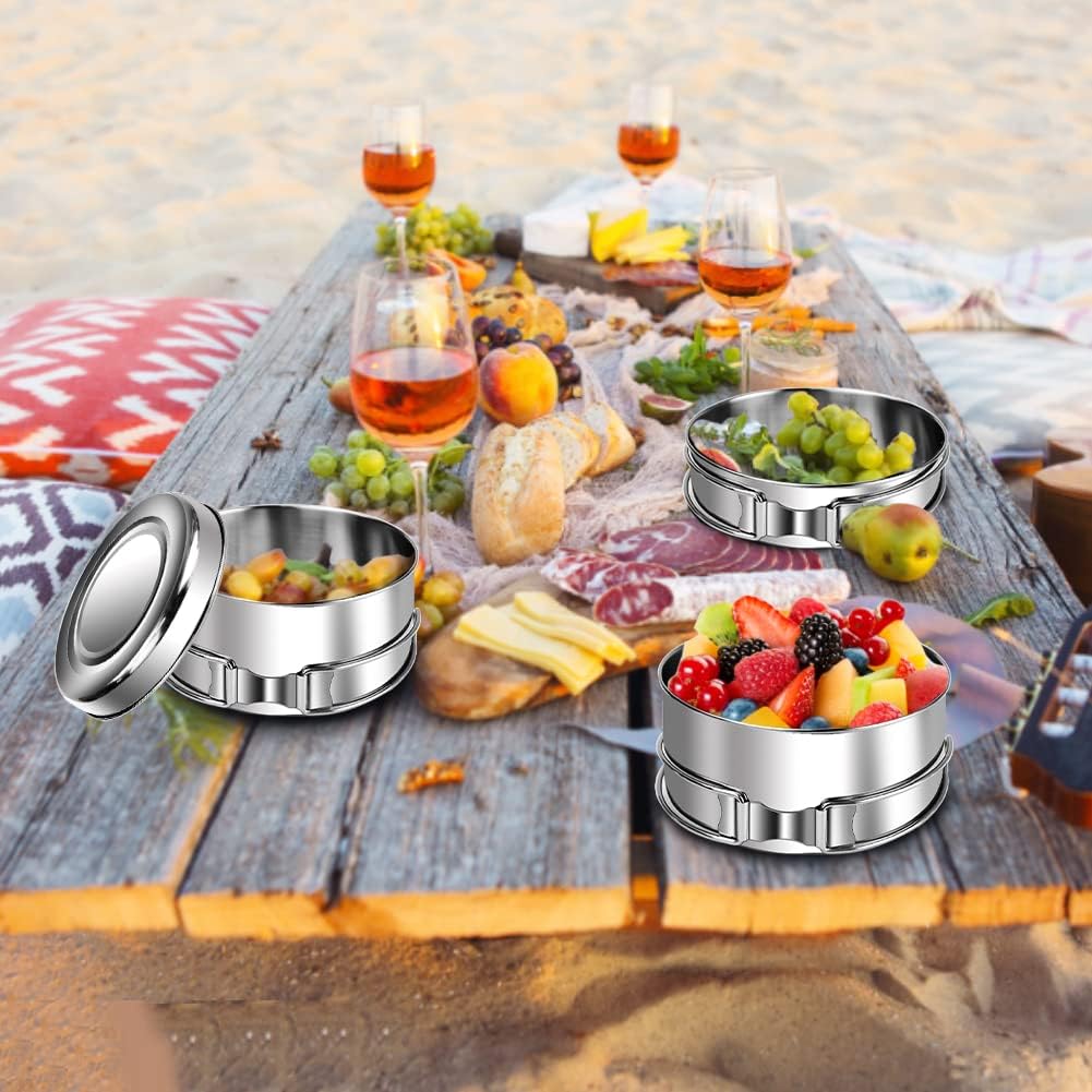 QINERSAW 4er Set Edelstahl Camping Kochgeschirr Outdoor Topf Camping Kochtopf Outdoor Topfset Campin