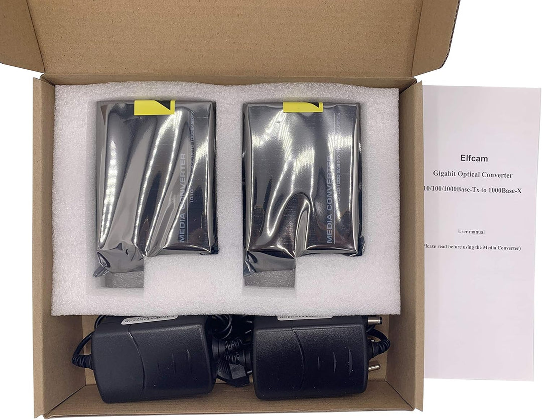 Elfcam® - Gigabit Ethernet LWL Media Converter Fibre Optic 10/100/1000 Mbps Including Mini-GBIC (SFP