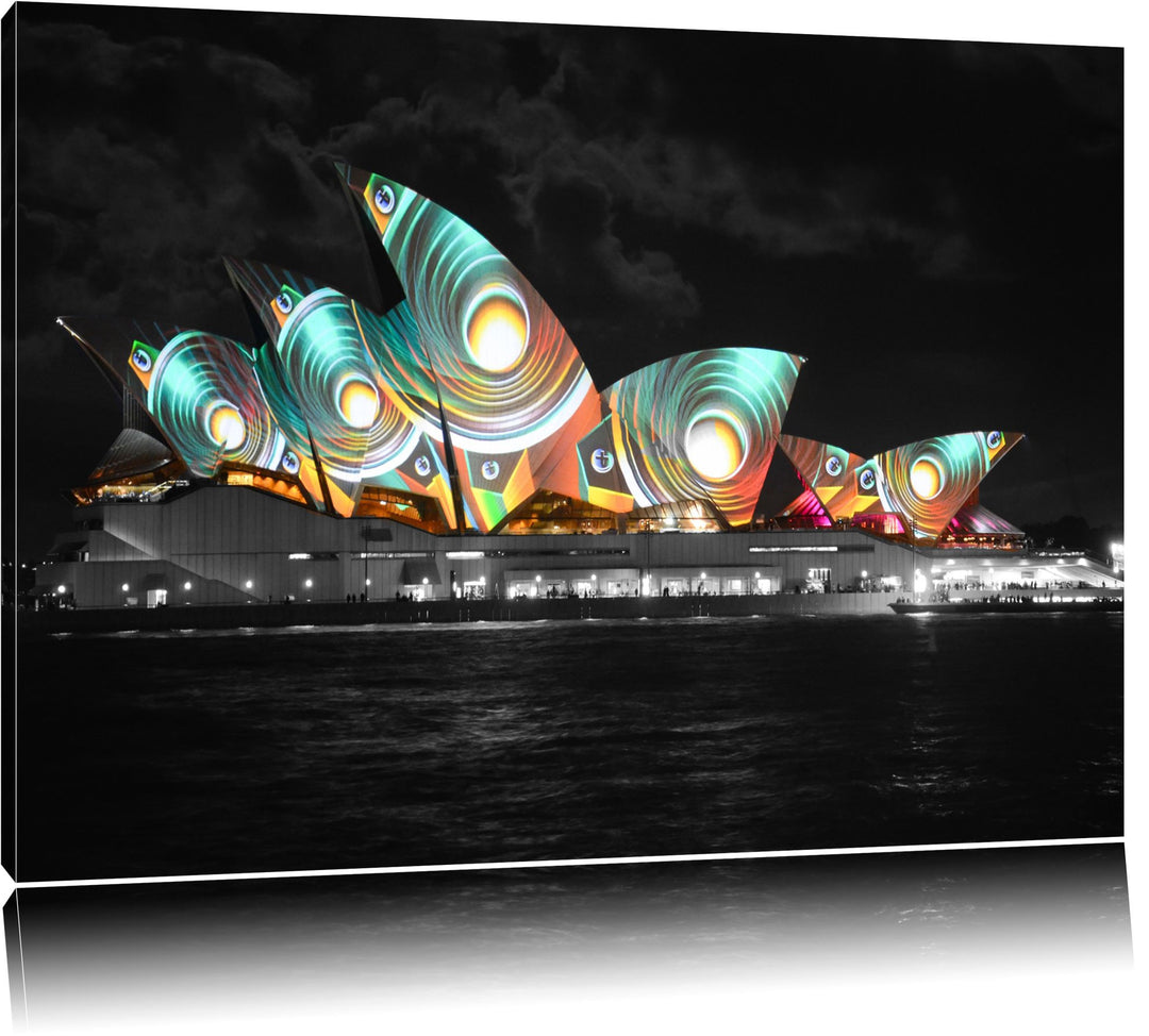 Dark beeindruckende Sydney Opera House Pfauenaugen schwarz/weiss auf Leinwand, XXL riesige Bilder fe