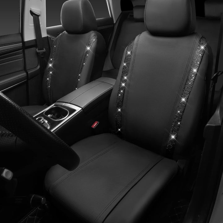 CAR PASS Wasserdicht Leder Autositzbezüge, Bling Diamant 2 Vordersitzbezüge, Glänzend Kristall Glitz