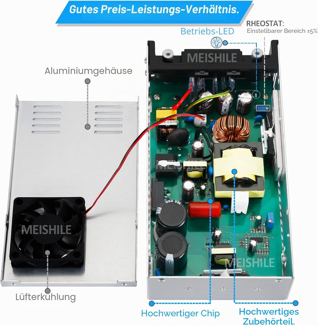 Schalternetzteil DC 12V 50A 600W DIY Clips Taster Trafo 230V AC auf DC Netzteil 12Volt Transformator
