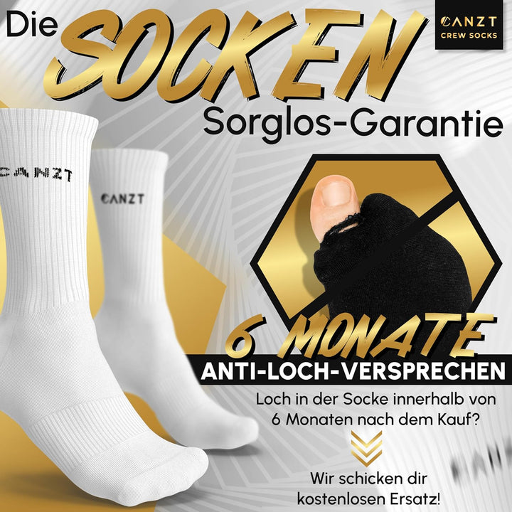 Canzt Weisse Crew Socks Tennissocken Herren & Damen 6er Set 43-46 Baumwolle