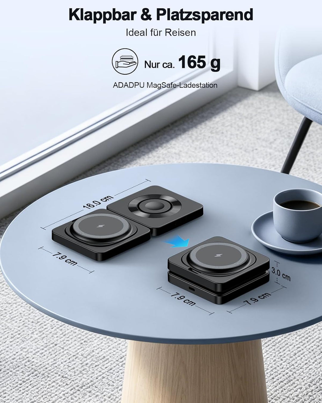 3 in 1 Mag Safe Ladestation für iPhone 17/16/15/14/13/12, ADADPU Faltbare Ladestation Apple Watch un