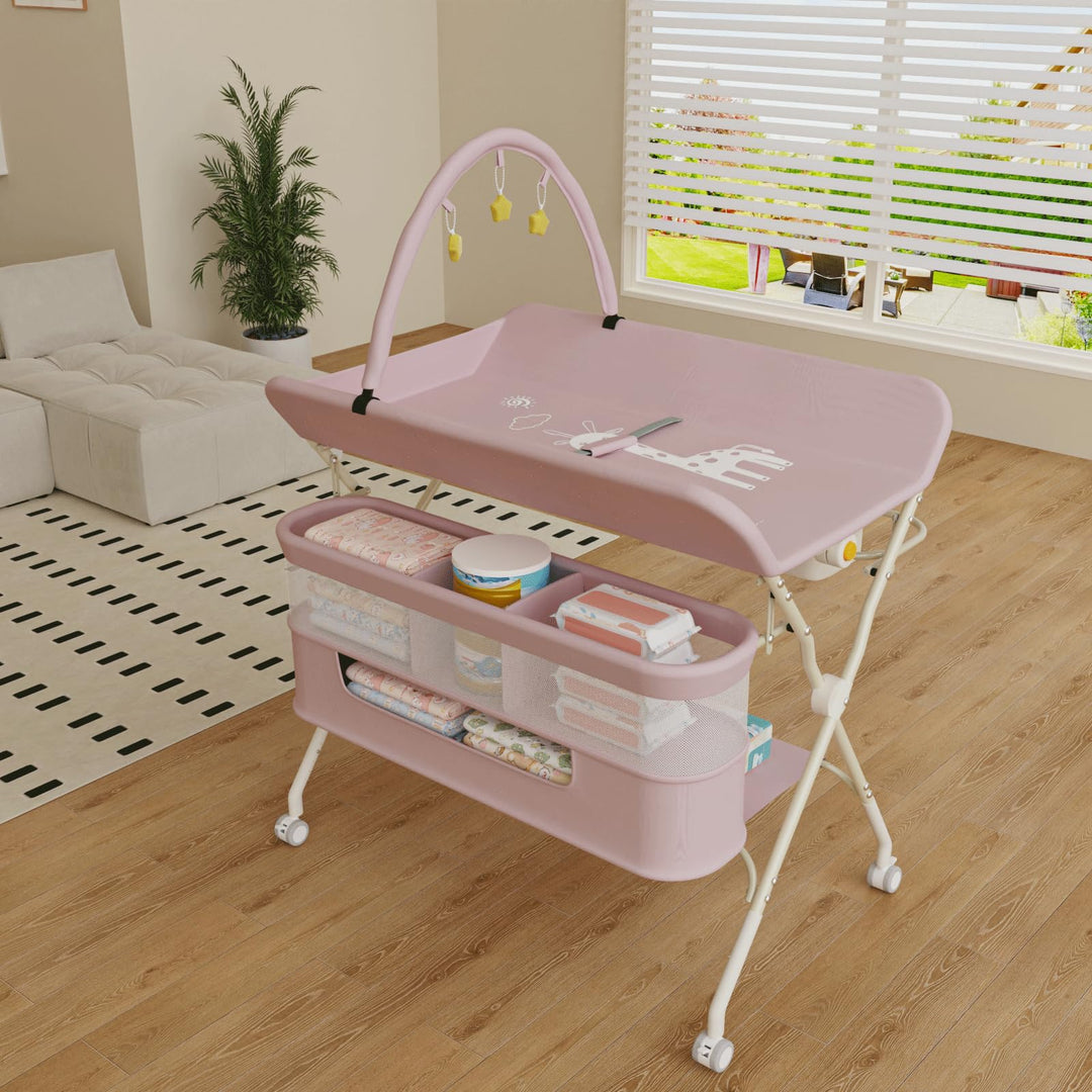 OHMG Baby Wickelkombi Mobiler Bade-Wickeltisch faltbar,klappbare Wickelkommode mobiler,Wickeltisch m