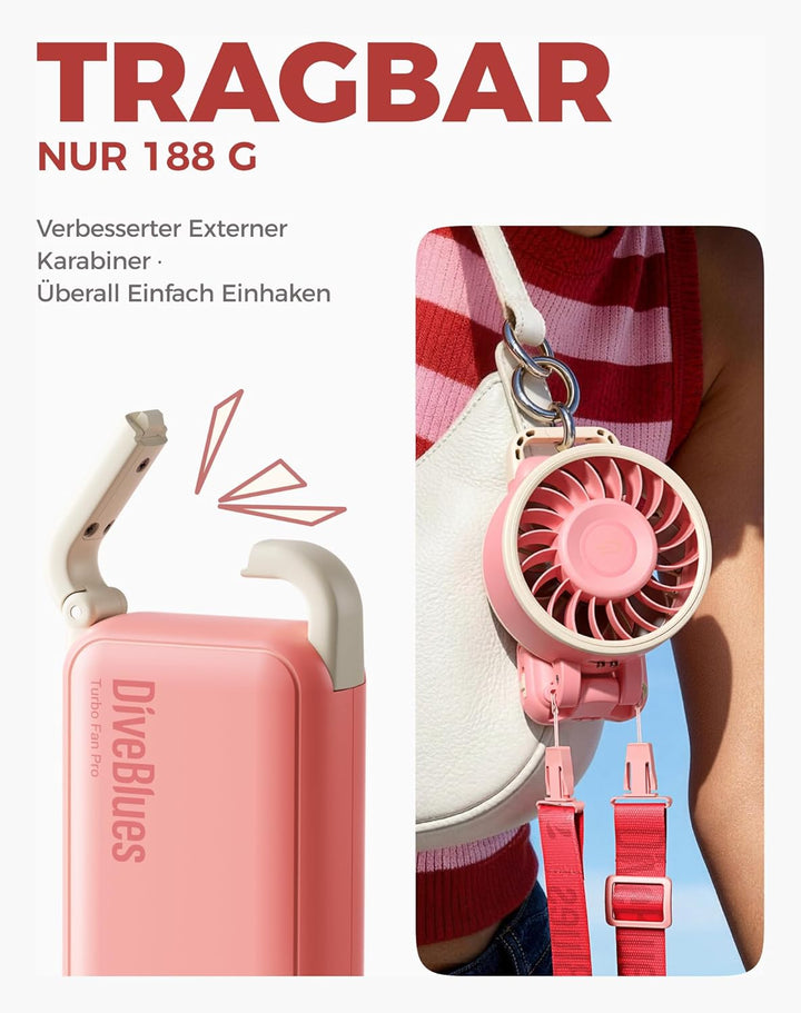Diveblues Handventilator Tragbarer Turbo-Ventilator mit 100 Stufen und 7.4m/s Starkem Luftstrom, 180