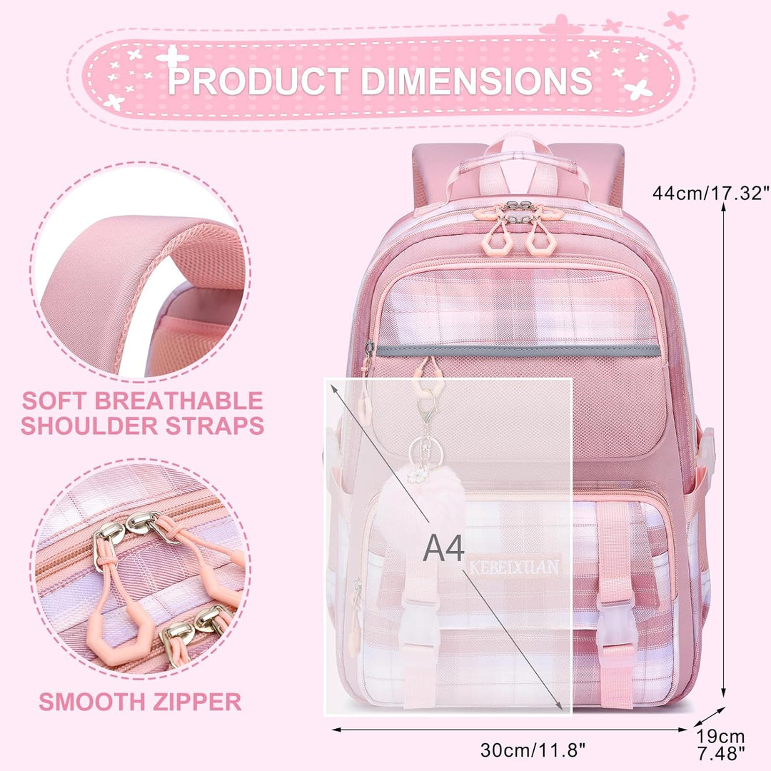 KEBEIXUAN Schulrucksack Mädchen, 25L Rucksack Kinder mit Brustgurt, Leichter Schultasche für Grundsc