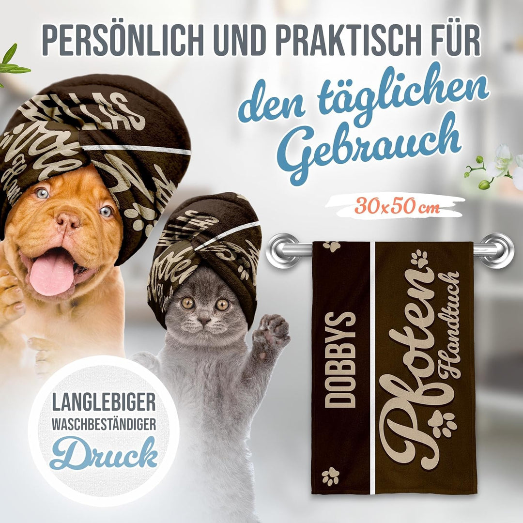 PR Print Royal Personalisiertes Hundehandtuch mit Name selbst gestalten - Pfotenhandtuch - Pfotentuc