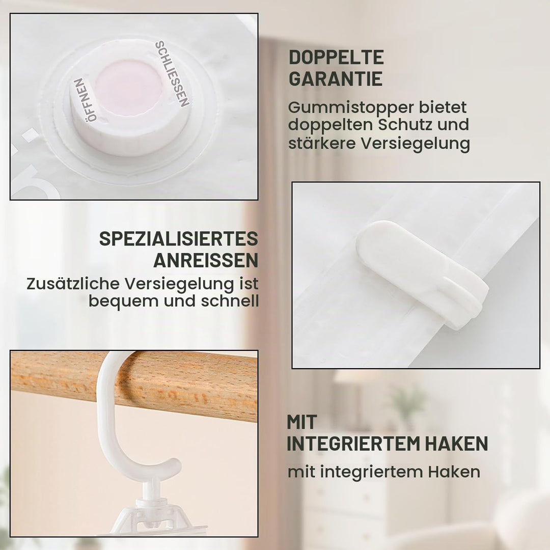 6 Stück Hängende Vakuumbeutel für Kleidung 110×70 cm, Vakuumierbeutel mit Handpumpe &amp; Haken, Staub F