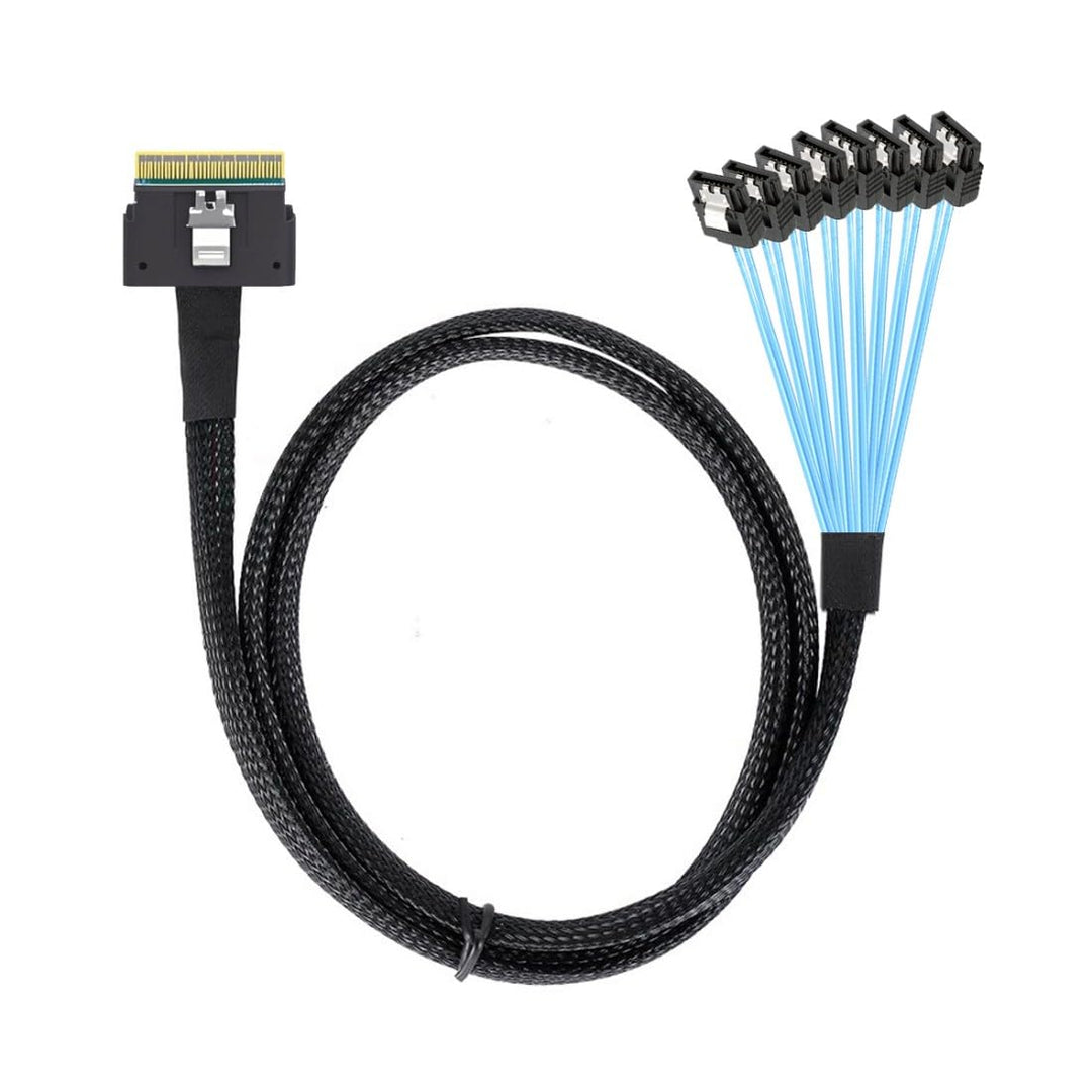 chenyang SlimSAS Host/RAID zu SATA Zielkabel, Slim SAS 4.0 SFF-8654 8i 74Pin 1 zu 8 SATA 7Pin Raid C