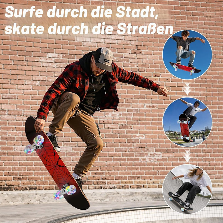 BELEEV Skateboard 31x8 Zoll Komplette Cruiser Skateboard für Kinder Jugendliche Erwachsene, 7-Lagige