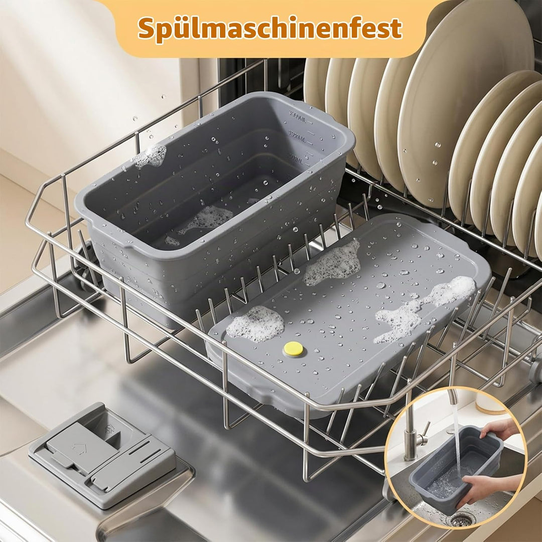 VINATO Faltbar Brotbackform Silikon mit Deckel, Brotbackform mit Metallverstärktem, Antihaft Hitzebe