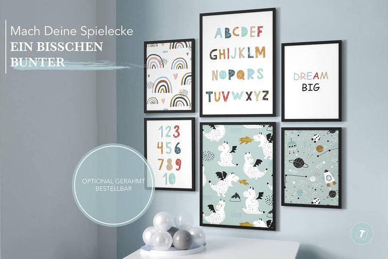 Papierschmiede® Bilder Kinderzimmer Kids Mood Poster Set ABC Dragon Space, Kinderzimmer Bilder Babyz