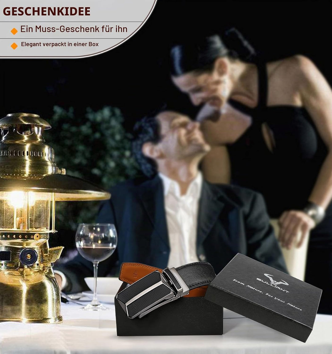 BULLIANT Gürtel Herren, Gürtel Ratsche Ledergürtel Automatikschliesse für Herren Anzug Business Klei