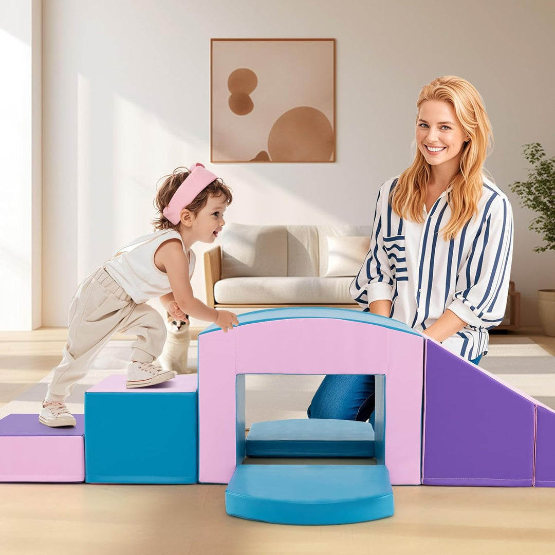 COSTWAY 7 TLG. Schaumstoffbausteine, Softbausteine mit Tunne, Treppe & Rampe, EN71-zertifiziert, Rie