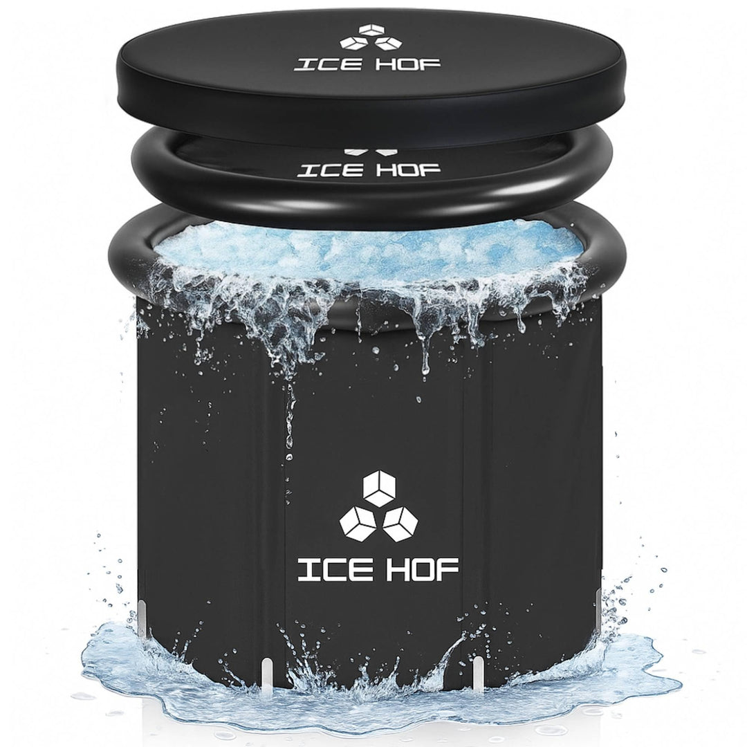 IceHof® Eisbad Tonne XL Plusgrösse Ø80x80cm für Athleten mit Abdeckung, Faltbare Aufblasbare Badewan