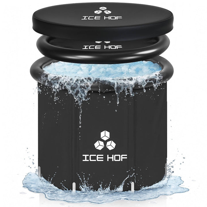 IceHof® Eisbad Tonne XL Plusgrösse Ø80x80cm für Athleten mit Abdeckung, Faltbare Aufblasbare Badewan