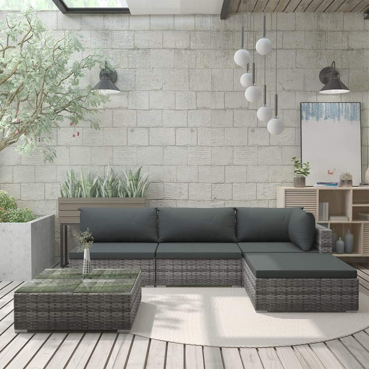 Festnight 5-TLG. Garten Lounge Set mit Auflagen Gartensofa Set Gartenmöbel-Set mit Sofa, Hocker und