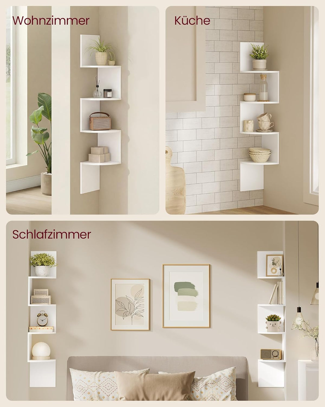 VASAGLE Set mit 2 Eck-Bücherregalen, Eckregalen, Wandregale mit 4 Ebenen, im Schlafzimmer, Wohnzimme