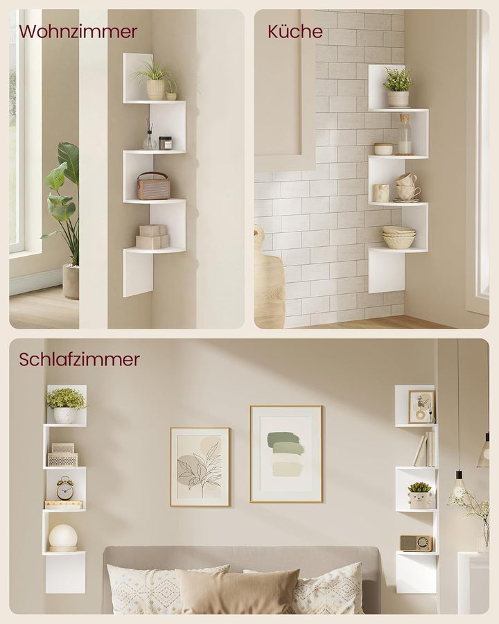 VASAGLE Set mit 2 Eck-Bücherregalen, Eckregalen, Wandregale mit 4 Ebenen, im Schlafzimmer, Wohnzimme
