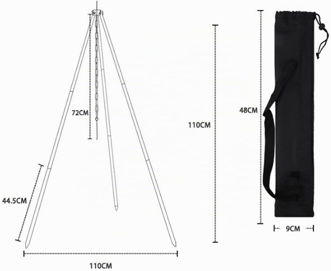110CM Camping Stativ Lagerfeuer Kochen Stativ Outdoor Grillrost Stand Halterung Hängekette Verstellb