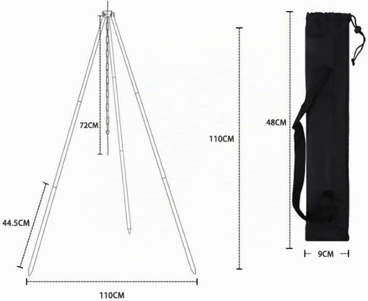 110CM Camping Stativ Lagerfeuer Kochen Stativ Outdoor Grillrost Stand Halterung Hängekette Verstellb