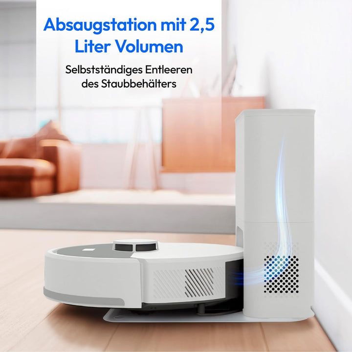 MEDION Saugroboter mit Absaugstation und Wischfunktion X23 SW+ (Lasernavigation, Starke 5000Pa Saugk