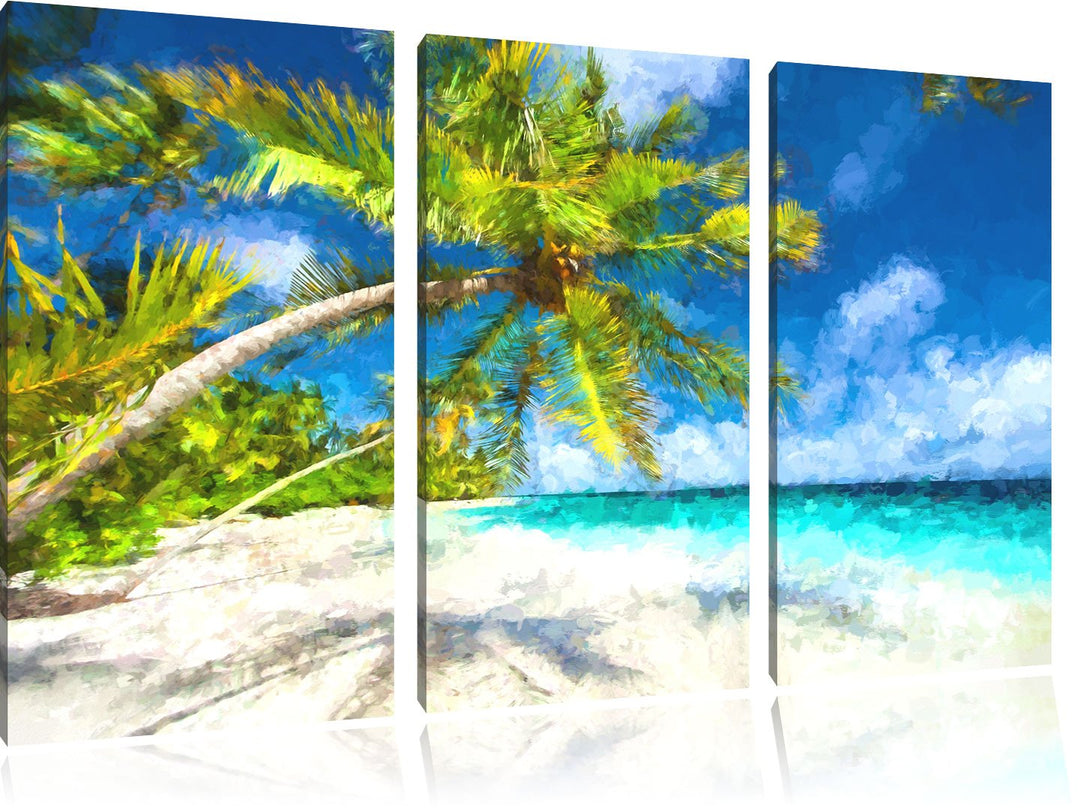 Pixxprint Palmenstrand als Leinwandbild/Grösse: 3 Teilig (120x80 cm) cm/Wandbild/Kunstdruck/fertig b