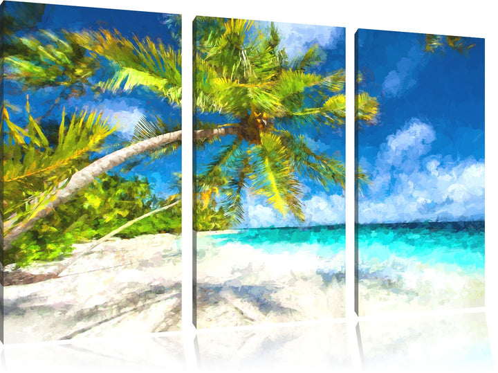 Pixxprint Palmenstrand als Leinwandbild/Grösse: 3 Teilig (120x80 cm) cm/Wandbild/Kunstdruck/fertig b