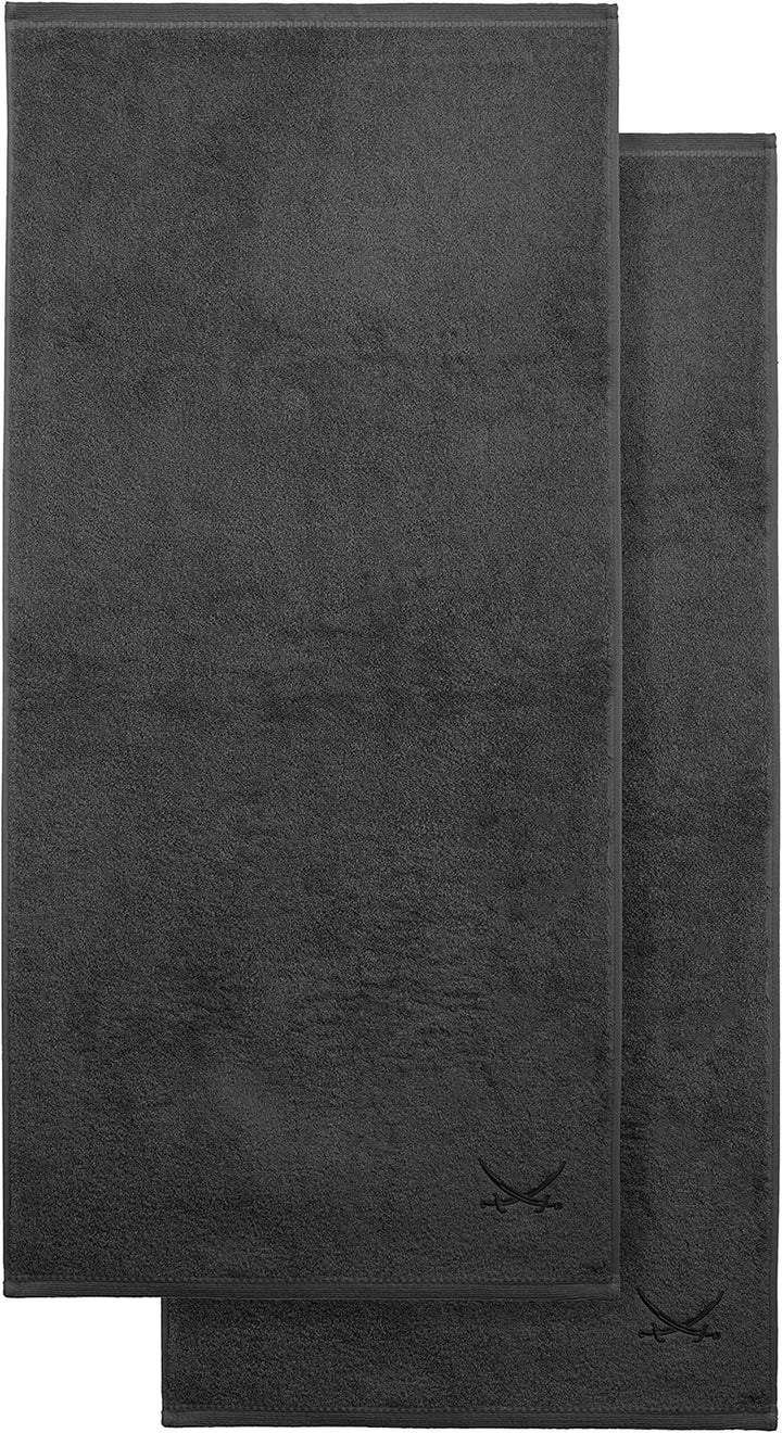 Sansibar Duschtuch 2er Set 70x140 cm 100% Baumwolle mit gesticktem Säbel Logo Badtuch Handtuch Anthr