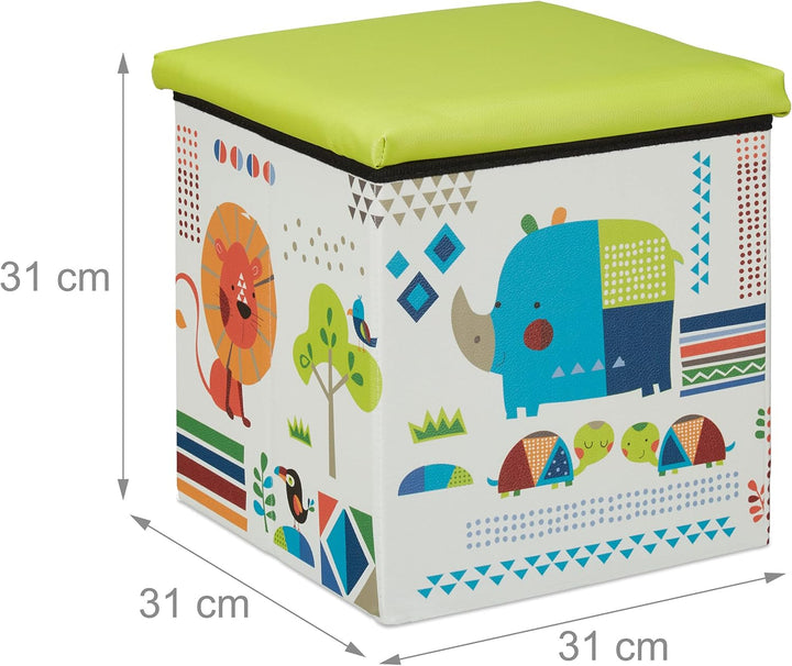 Relaxdays Sitzhocker Kinder, Tier-Design, Sitzbox faltbar, mit Stauraum, Sitzwürfel, HxBxT 31 x 31 x