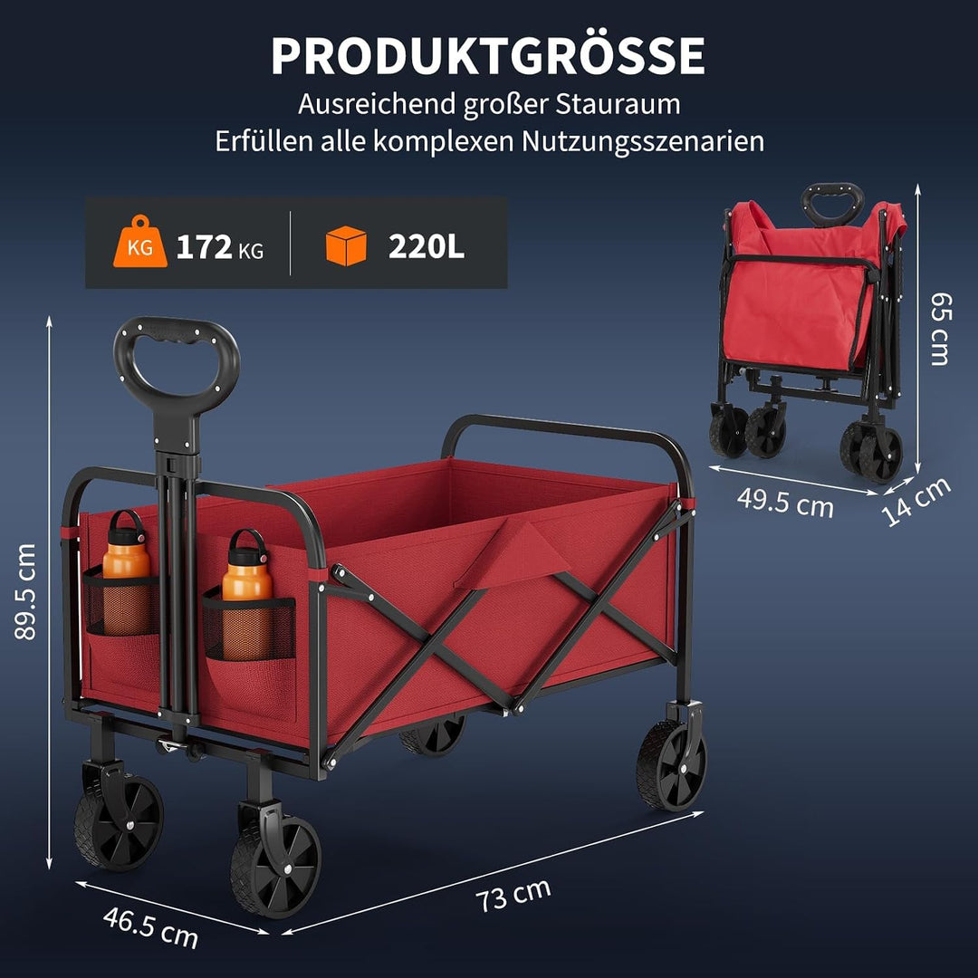 Garvee Bollerwagen Faltbar 220 L, Handwagen bis 172 kg, 600D Oxford + Stahlrahmen, 5-Zoll All-Terrai