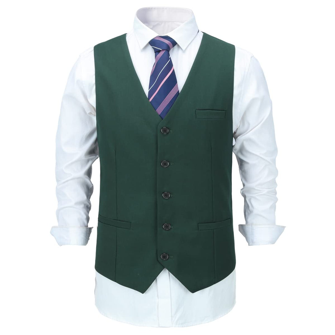 Allthemen Herren Weste V Ausschnitt Einreiher Gilet Slim Fit Business Anzugweste Western S Grün, S G