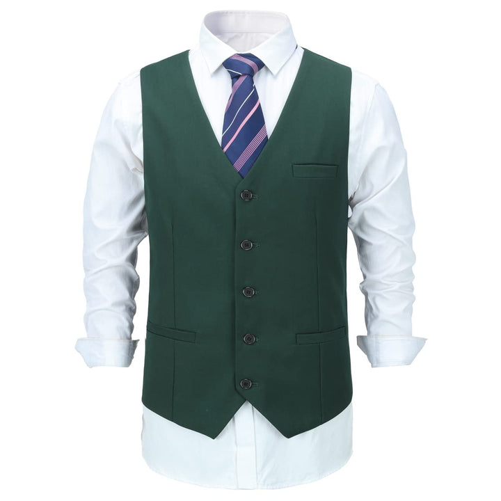Allthemen Herren Weste V Ausschnitt Einreiher Gilet Slim Fit Business Anzugweste Western S Grün, S G
