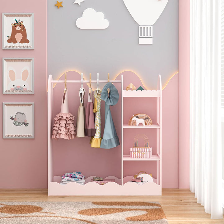 [en.casa] Kindergarderobe stehend Vestnes Kinder Kleiderschrank mit Spiegel und Kleiderstange 100 x