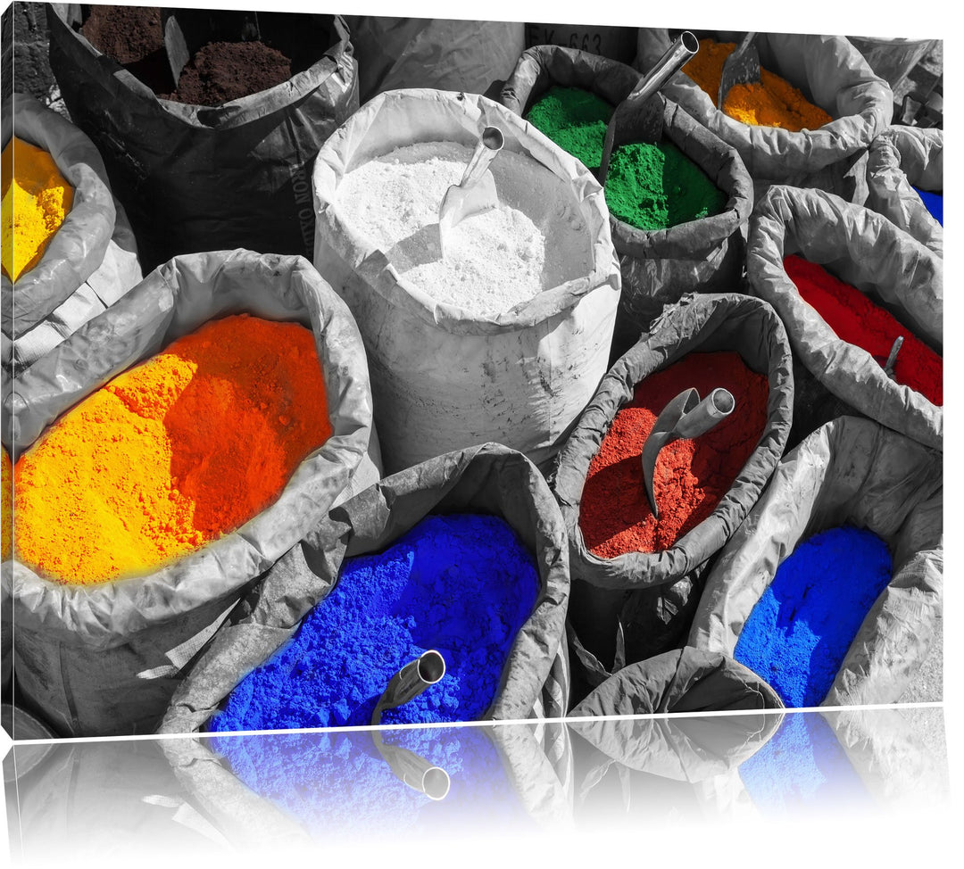 Bunte Farben für Holi Festival schwarz/weiss Format: 100x70 auf Leinwand, XXL riesige Bilder fertig