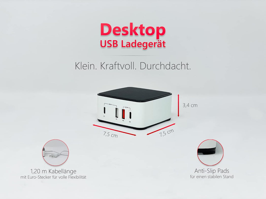FeinTech NLG00165 USB C Ladegerät Mehrfach 4 Port 65W (45W + 20W) USB Netzteil mit 2X USB-C PD und 2