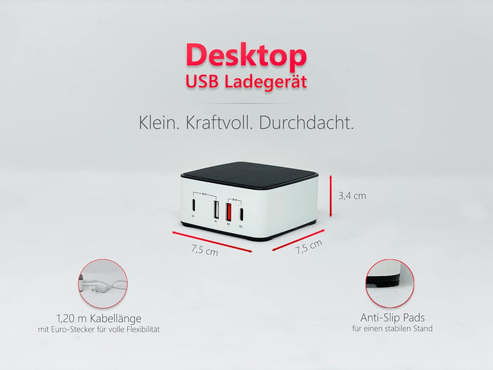 FeinTech NLG00165 USB C Ladegerät Mehrfach 4 Port 65W (45W + 20W) USB Netzteil mit 2X USB-C PD und 2