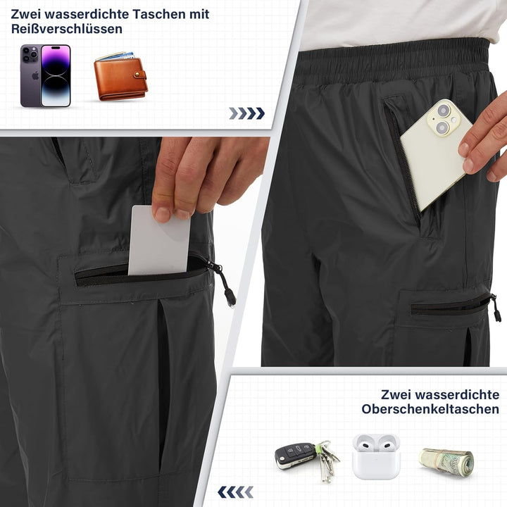 Jogwits wasserdichte Regenhose für Herren Atmungsaktiv Winddicht Outdoorhose Elastischer Bund Hose L