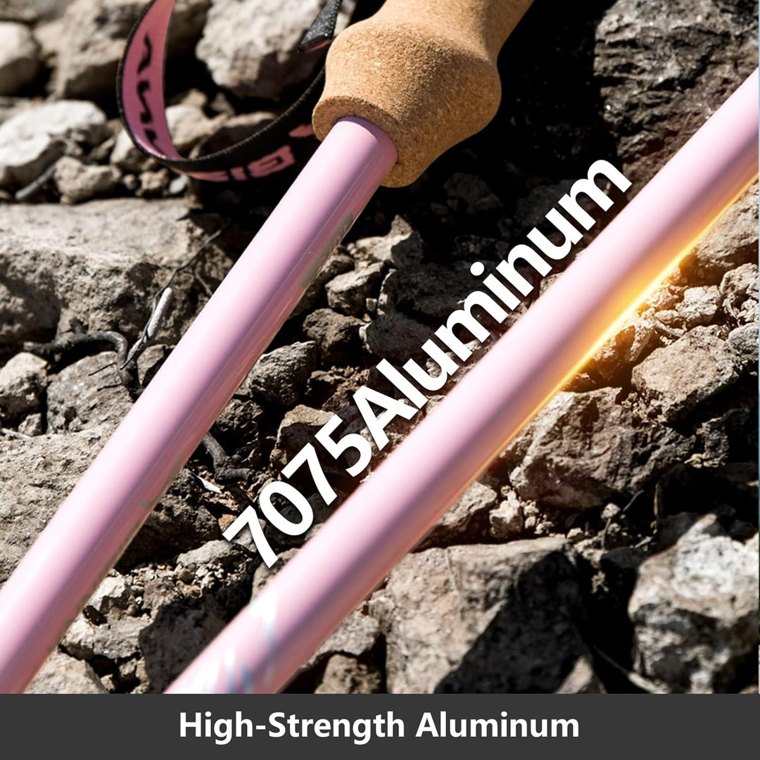 BISINNA Wanderstöcke 135cm Teleskop Trekkingstöcke aus Aluminium, Korkgriff, 2 Stück, Unisex für Erw