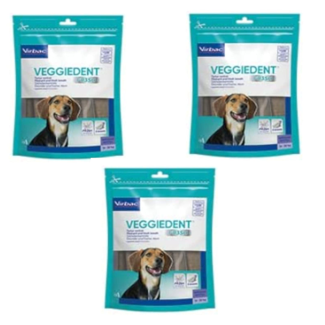 Virbac VeggieDent M Kaustreifen für mittelgrosse Hunde (10 bis 30 kg) - Bundle - 3 x 15 Streifen