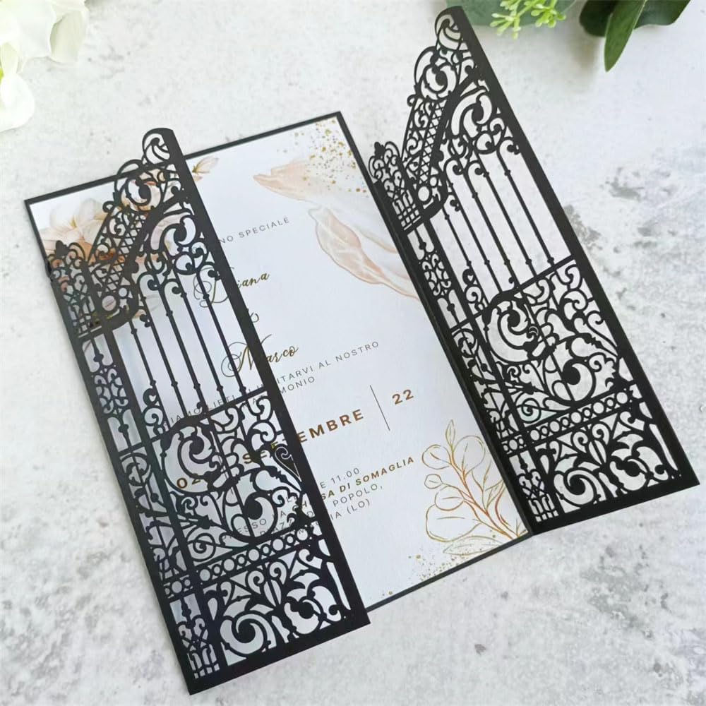 MillaSaw Hochzeitseinladungen schwarz Zaun Design für Hochzeit Geburtstag Jahrestag 25 Stück (schwar