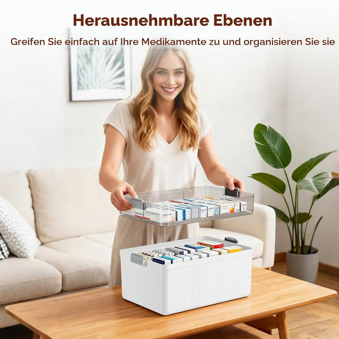 Medikamenten Aufbewahrung 34*22*24.5 cm, 3 Stöckige Hausapotheke mit Tragegriff, Kunststoff Hausapot