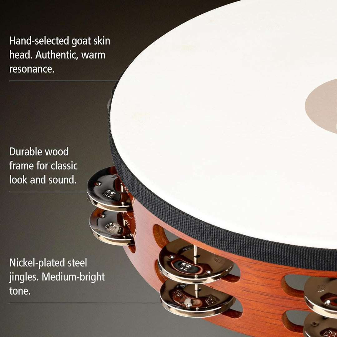 Meinl Percussion TAH2AB Headed Wood Tambourine mit Stahlschellen (2-reihig), 25,40 cm (10 Zoll) Durc