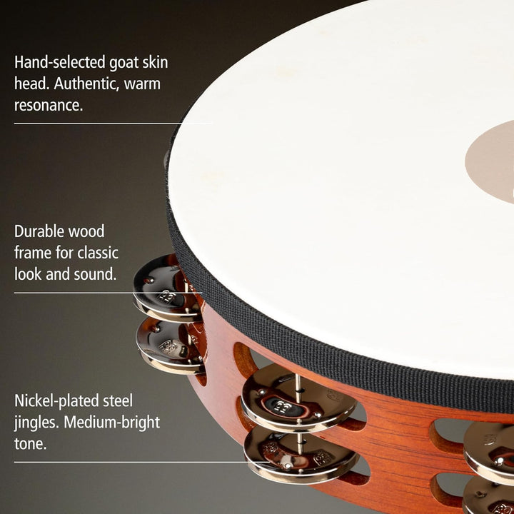 Meinl Percussion TAH2AB Headed Wood Tambourine mit Stahlschellen (2-reihig), 25,40 cm (10 Zoll) Durc